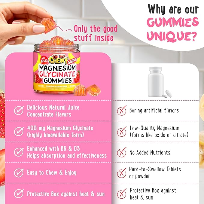 Center-Filled Magnesium Glycinate Gummies 400MG - High Absorption for Kids Teens &amp Adults - Supplement for Sleep Calm &amp Muscle Relaxation with B6 &amp D3 - Gluten Free &amp Vegan Friendly