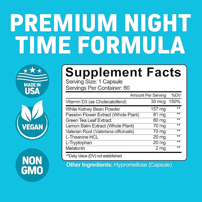 Herbtonics Night Time Burn &amp Sleep Complex Supports Overnight Metabolism Stress Relief &amp Deep Sleep. Includes Melatonin Valerian and Green Tea – Vegan Bedtime Weight Management (60 Capsules)