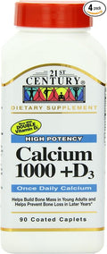 21st Century Calcium 1000mg Plus Vitamin D 90 Tablets (Pack of 4)