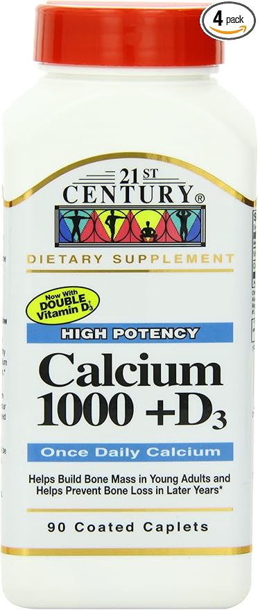 21st Century Calcium 1000mg Plus Vitamin D 90 Tablets (Pack of 4)