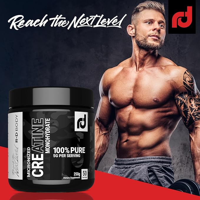 R&ampD Body Micronized Creatine Monohydrate - 100% Pure High Potency Formula for Enhanced Strength Power and Endurance 5g per Serving 250g