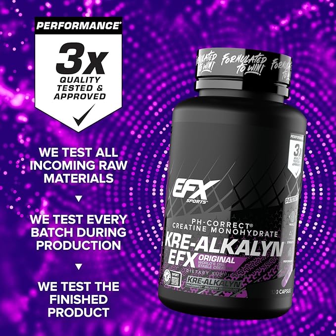 EFX Sports Kre-Alkalyn EFX | pH Correct Creatine Monohydrate Pill Supplement | Strength Muscle Growth &amp Performance | 60 Servings 120 Capsules