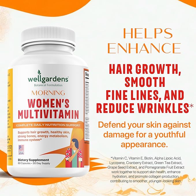 100% Pure Womens Multivitamin for Hair Growth + Complete Vitamins for Women – Biotin Zinc Antioxidants – Supports Skin Energy Immune Health – Made in USA – 60 Capsules (Pack of 2)