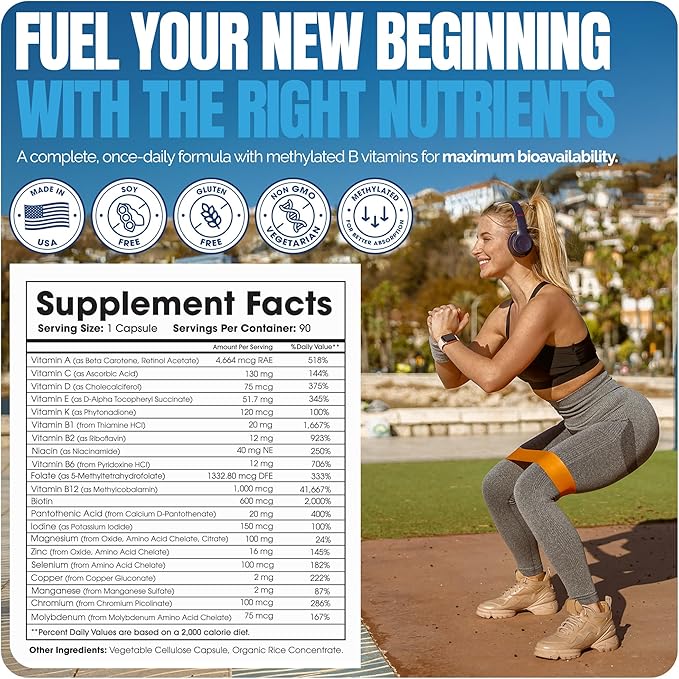 Shiny Leaf Methylated Bariatric Multivitamin Without Iron – Vitamins for Gastric Bypass &amp Sleeve 1 Daily Capsule W Methylated Folate B12 A C D K &amp More. Vegetarian Soy-Free USA Made (3