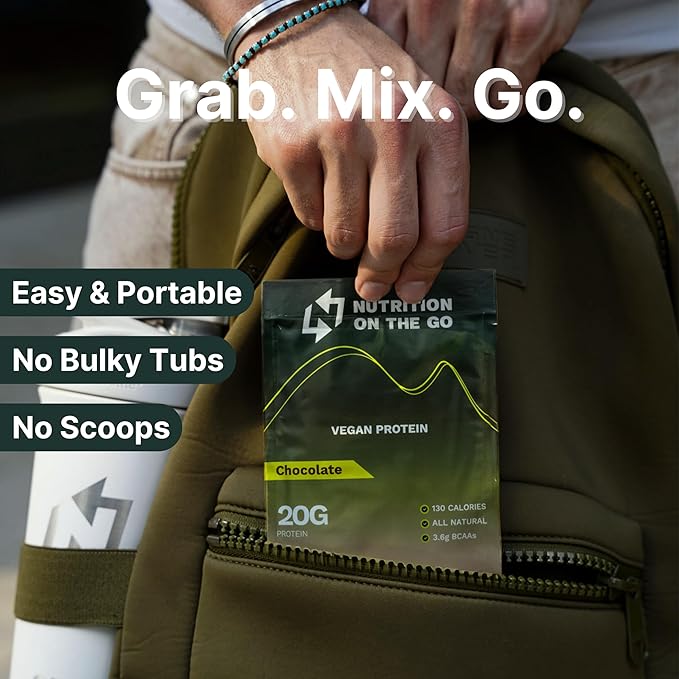 Nutrition On The Go Vegan Protein Powder Packets with Creatine – 20g Plant Proteins + 5g Creatine – Single-Serve Travel Protein Powder – All-Natural Gluten-Free – Chocolate – (60-Pack)