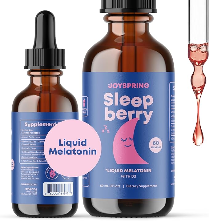 JoySpring Zinc with Vitamin C Supplements for Kids Immune Boost for a Supported Immune System and Melatonin Drops for Kids Sleep Support