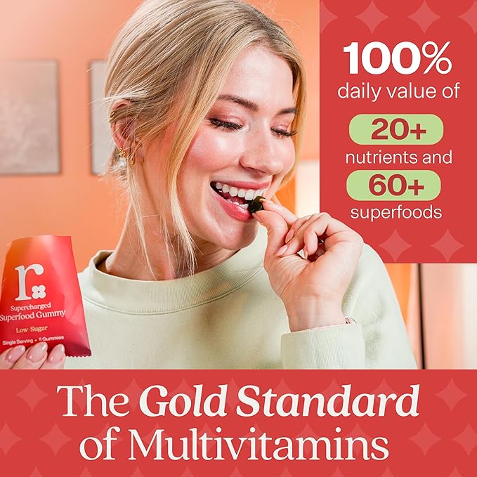 Rizz Low Sugar Green Gummies - 60+ Superfoods 6g Fiber - Prebiotic and Probiotic Gummies - Vegan Multivitamins for Women &amp Men - Gluten Free - Mushroom Fruit and Vegetable Supplements - 30 Day Su