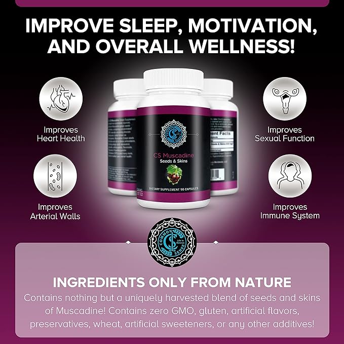 Common Sense Wellness Worldwide Commonsense Pure Muscadine Grape Seed and Skin Extract Capsules - Powerful Antioxidants for Heart Health and Boosting Your Immune System - 90 Capsules.