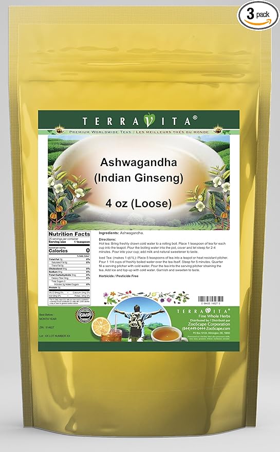 Ashwagandha (Indian Ginseng) - Withania Somnifera Root - Tea (Loose) (4 oz ZIN: 514827) - 3 Pack