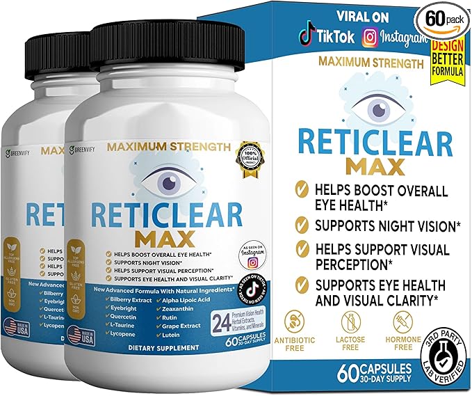 Reticlear Max Eye Health Supplement 60 Capsules Vision Support with 24 Natural Ingredients 30 Day Supply (2)