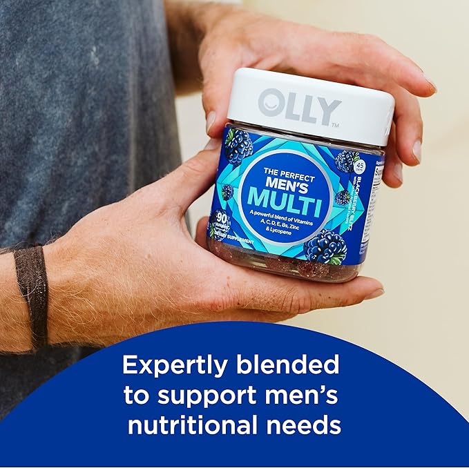OLLY Men's Multivitamin Gummy Overall Health and Immune Support &amp Metabolism Gummy Rings Apple Cider Vinegar Vitamin B12 Chromium