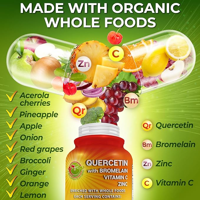 SUPPLEMENTS STUDIO Immune Energy &amp Wellness Support Bundle - Women's Daily Multivitamin with Iron + Quercetin 500mg with Bromelain Zinc &amp Vitamin C – Vegan Non-GMO Clean Daily Wellness Sup