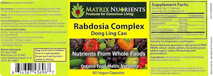 RABDOSIA Complex - Highly Potent Antioxidant for Maximum Cell Protection! - 100% Natural Ingredients: Rabdosia Extract Green Tea Resveratrol Rutin - Vegan Capsules (60ct)