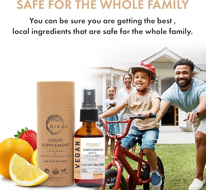 Vitamin C Spray: Daily Absorption Liquid Extract with Lemon Orange Strawberry Rich in Ascorbic Acid 2oz (60ml) 60 Day Supply