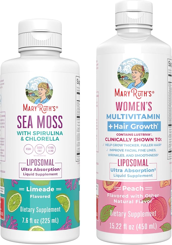 MaryRuth Organics Sea Moss Liposomal (Limeade) &amp Women's Multivitamin + Hair Growth (Peach) | Clean Label Project Verified® | Vitamins for Energy Beauty &amp Overall Health | Vegan Gluten-Free
