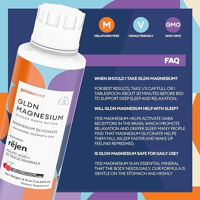 GLDN Magnesium - Liquid Magnesium Glycinate 255mg with fulvic Acid for Improved Absorption Plus Key Electrolytes Selenium Manganese and zinc for Sleep and cortisol Support - 31 Servings