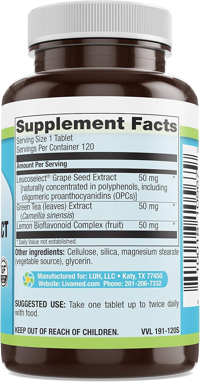 Livamed - Leucoselect Grape Seed Extract 50 mg Veg Tabs 120 Count