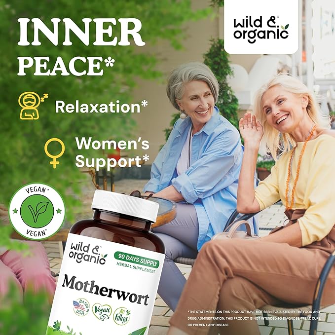Wild &amp Organic Motherwort 180 Capsules &amp Lemon Balm Tincture 4 fl oz