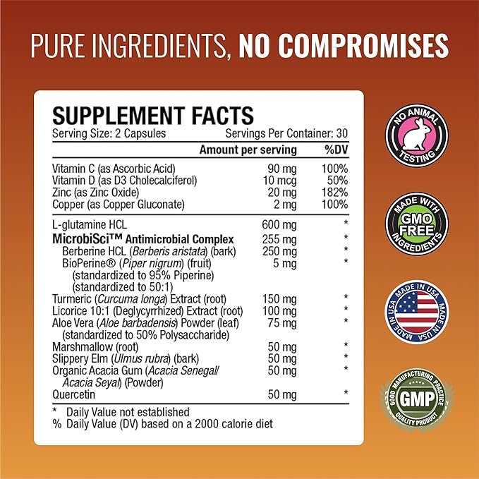 Approved Science® Gutsyl- Leaky Gut Supplement- Protect GI Tract with Aloe Vera Marshmallow Root Licorice and Slippery Elm- Contains Prebiotic and BioPerine- 6 Month Supply
