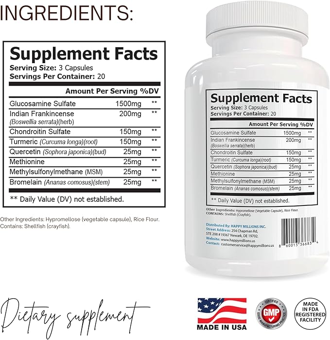JOINTSPARK Joint Support Supplement – Glucosamine Chondroitin &amp MSM with Boswellia Turmeric Quercetin &amp Bromelain – Supports Joint Comfort – Gluten Free Non GMO – 60 Capsules