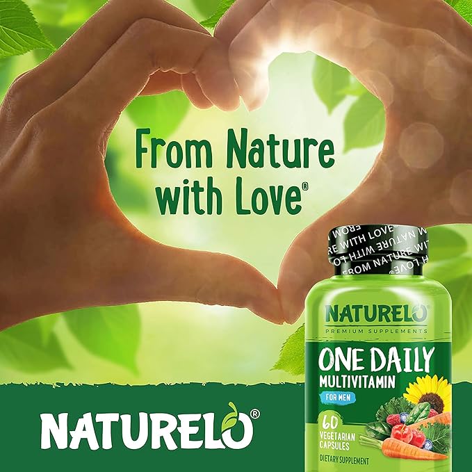 NATURELO Mens Multivitamins - One Daily Multivitamin for Men with Vitamins Minerals &amp Organic Whole Foods Boost Energy &amp Health Non-GMO 60 Vegetarian Capsules