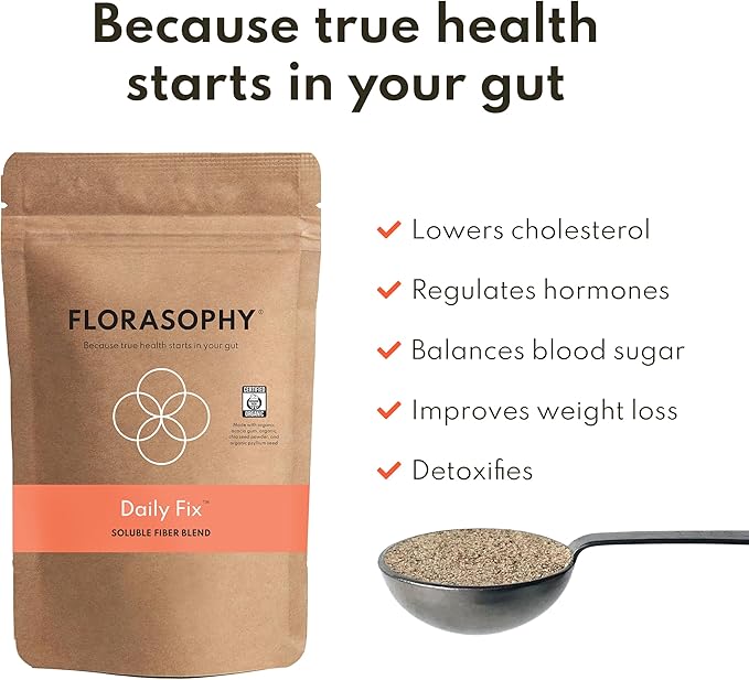 Daily Fix Organic Soluble Fiber Supplement for Digestive Gut Health Gluten Free Vegan Soluble Prebiotic Powder One Month Supply