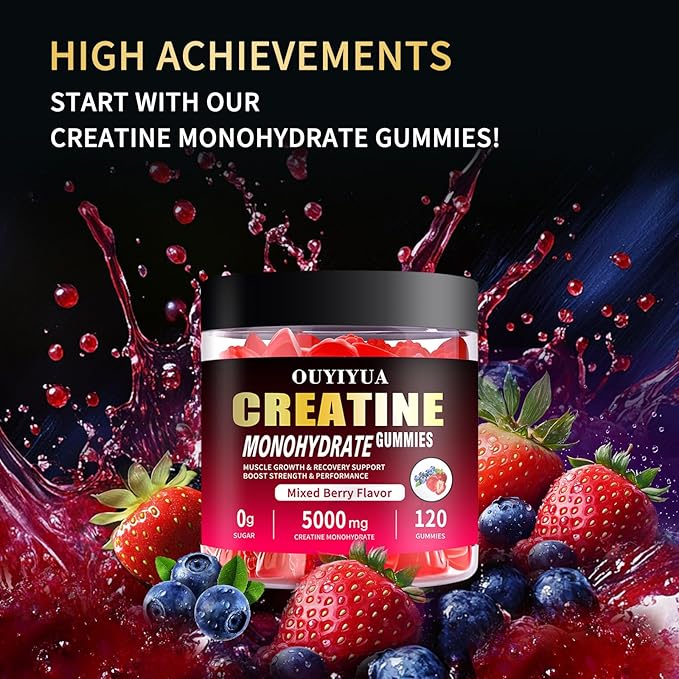 Creatine Monohydrate Gummies 5000mg for Men &amp Women - Sugar Free Pre-Workout Supplement Chewables for Muscle Strength Muscle Builder Energy Boost Mixed Berry Flavor 120 Count