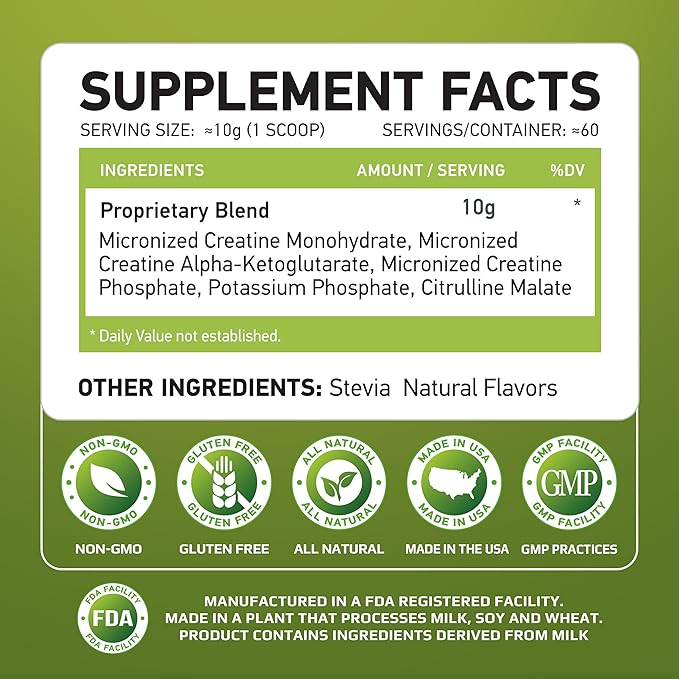 MFL Muscle Creatine | 3 Forms of Micronized Creatine | 10g | 0 Sugar | Sweetened with Stevia | All-Natural | 60 Servings (Lemonade)