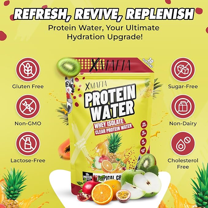 XMafia – Protein Water Clear Protein Powder – 30 Servings 20g Protein 27 oz - Hydrator Whey Isolate - 0g Lactose 0g Sugar Keto-Friendly - Tropical Crush - Iso Juice Protein Post-Workout