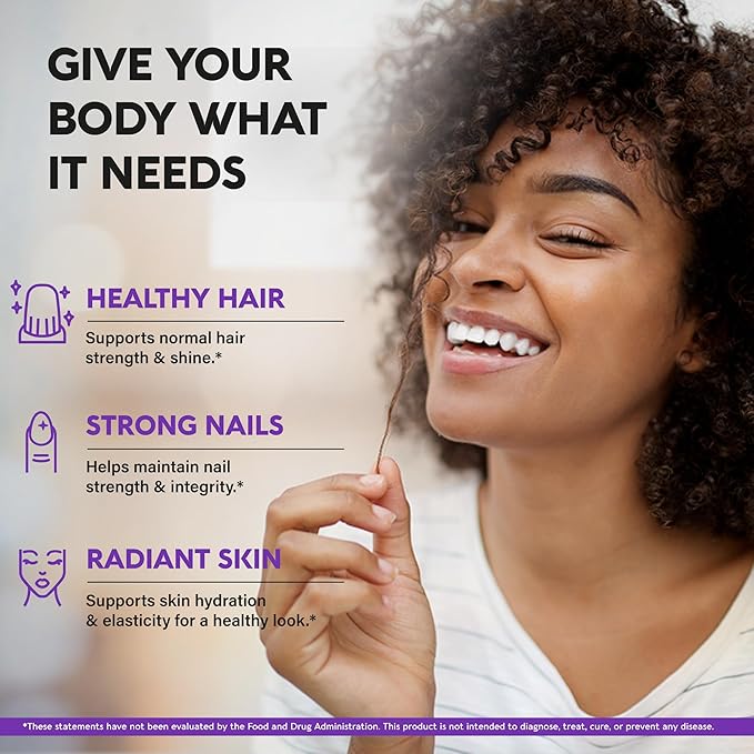 NUTRAHARMONY Biotin | Collagen | Hyaluronic Acid | Keratin - Support Normal Hair Growth Cycle - Skin &amp Nails - 25000mcg Vitamins B1 B2 B3 B6 &amp B7 - for Women &amp Men - Made in USA | 60 Ca
