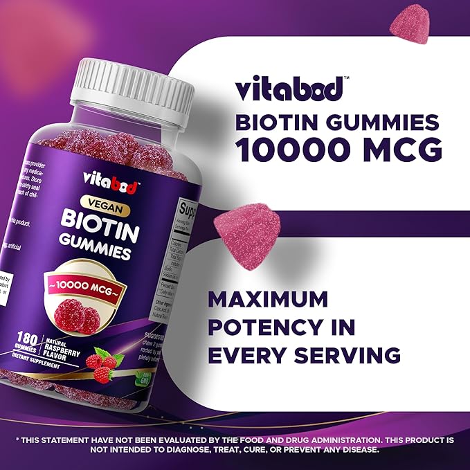 Biotin Gummies 10000 mcg – 180 Vegan Gummies Hair Skin &amp Nails Support for Women Men &amp Kids – Non-GMO Gluten-Free Delicious Flavor