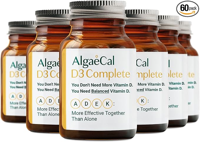 ALGAECAL 4-in-1 Vitamin D3 K2 Complete - ADK Vitamin Supplement Enhanced Immune Support &amp Bone Health with D3 K2 A &amp E - Whole Body Wellness &amp Bone Strength Easy-Swallow Softgels 6 Mo