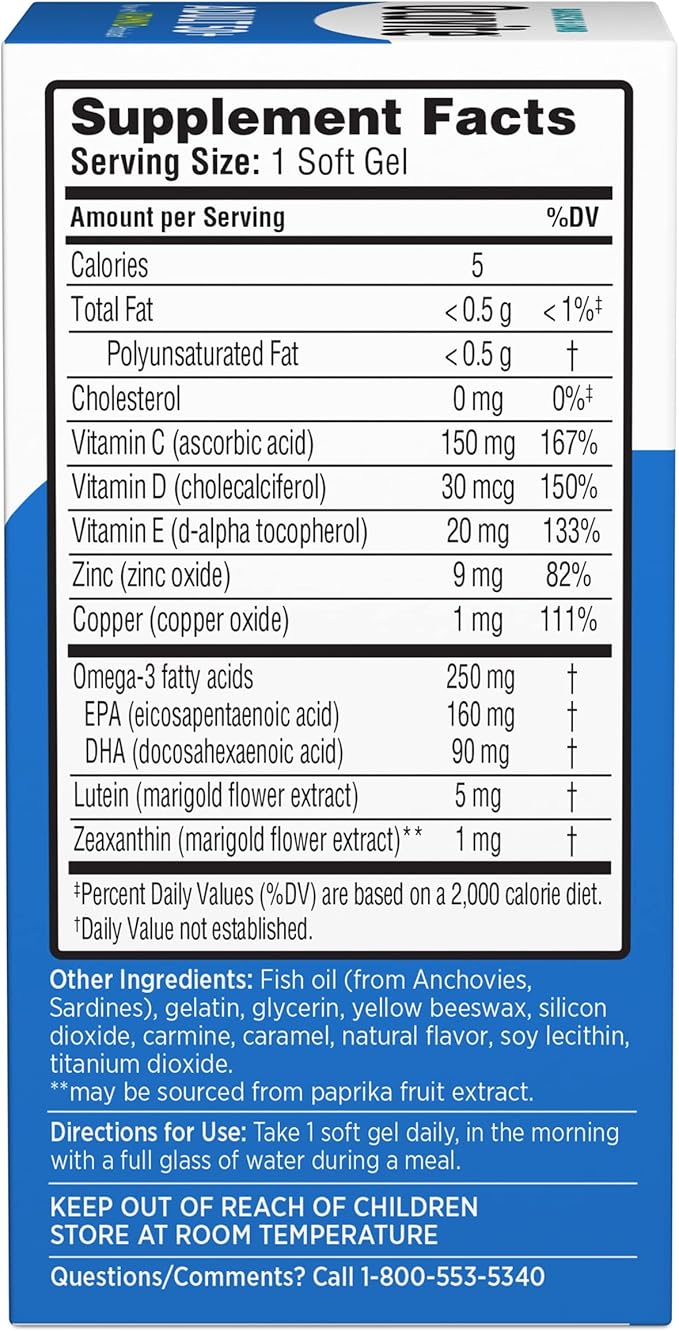Ocuvite 50+ Eye Vitamin &amp Mineral Supplement Multivitamin for Vision &amp Ocular Health with Omega-3 Zinc Vitamins C &amp E Lutein &amp Zeaxanthin Zinc Supplements for Women and Men 50 So