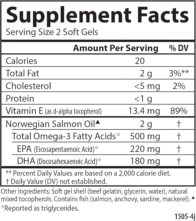 Carlson - Salmon Oil 500 mg Omega-3s Norwegian Heart Brain &amp Joint Health 300 Softgels