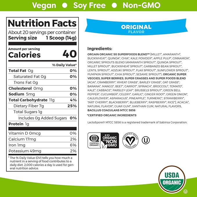 Orgain Organic Plant-Based Protein Powder + Superfoods Greens Powder Bundle (1.59lb + 0.62lb)