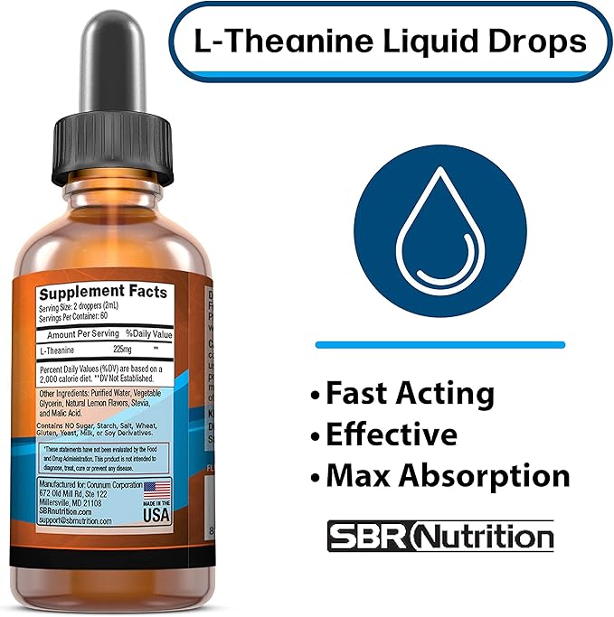 SBR Nutrition D3+K2 and L-Theanine Bundle Vitamin D3K2 (MK7) Liquid Drops Peppermint 1oz | L theanine 225mg Liquid Drops 2oz | for Adults &amp Kids | Non-GMO Gluten Free