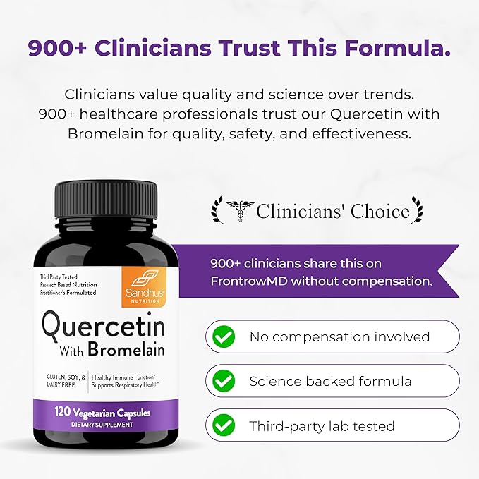 Quercetin with Bromelain Vegetarian Supplement Capsules | 240 Count (1000mg Per Serving 2400 GDU/g) | Supports Healthy Immune System Helps With Seasonal Allergy Support | High Absorption Antioxidant