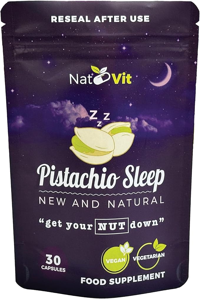 Pistachio Sleep/Unique Natural Sleep Aid Supplement/Natural Melatonin/Fall Asleep Faster/Deeper and Longer Sleep/No Drowsiness / 30 Vegan Capsules