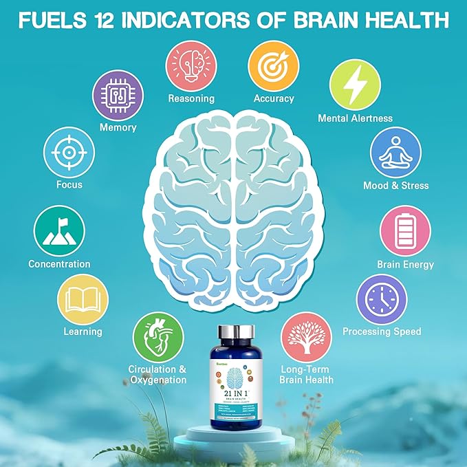 Brain Supplements for Memory and Focus 21-in-1 Brain Supplement for Mental Alertness Cognitive with 300mg Alpha-GPC 300mg Lion’s Mane L-Theanine Phosphatidylserine Vitamins B6 B12 90 Capsules