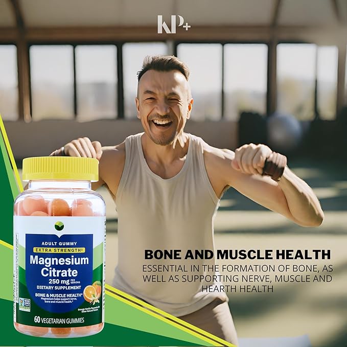 KP+ Magnesium Gummies | Magnesium Citrate 250 mg | 60 Vegetarian Gummies | Extra Strength | Supports Bone Nerve &amp Muscle Health | Orange Vanilla Flavor | Pack of 2