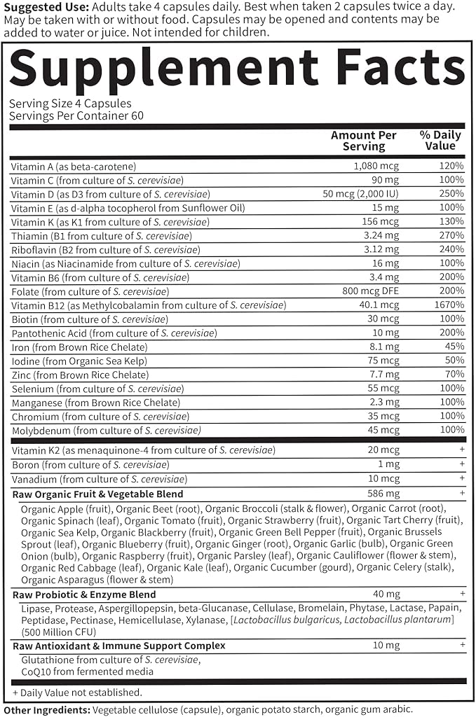 Garden of Life Multivitamin for Women Vitamin Code Women's Multi - Whole Food Womens Iron Folate not Folic Acid Vitamin A and Probiotics for Womens Energy 240 Vegetarian Capsules (Pack of 2)