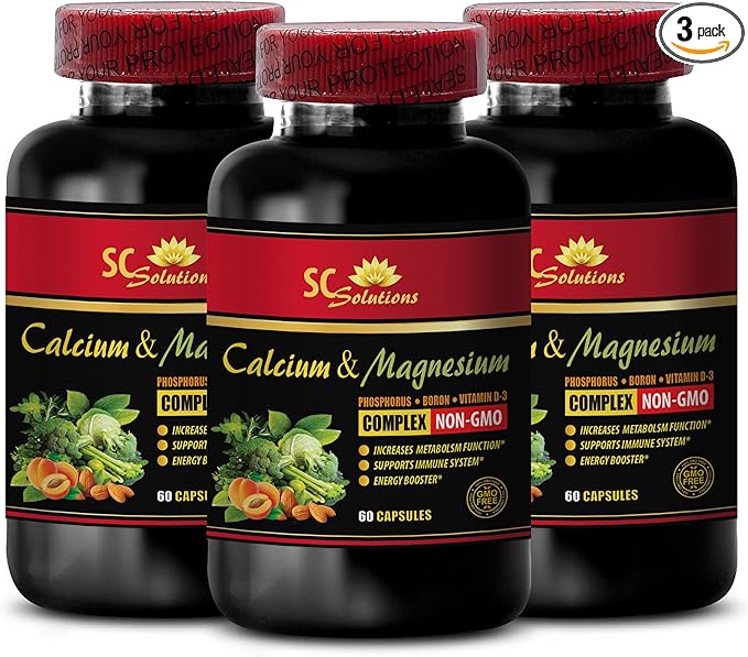 Calcium Magnesium Powder Organic Pills - Calcium Magnesium Complex with Vitamin D and Boron - Mood Boosting Vitamins for Women Mood Enhancer Magnesium Powder for Sleep - 3 Bottles 180 Capsules