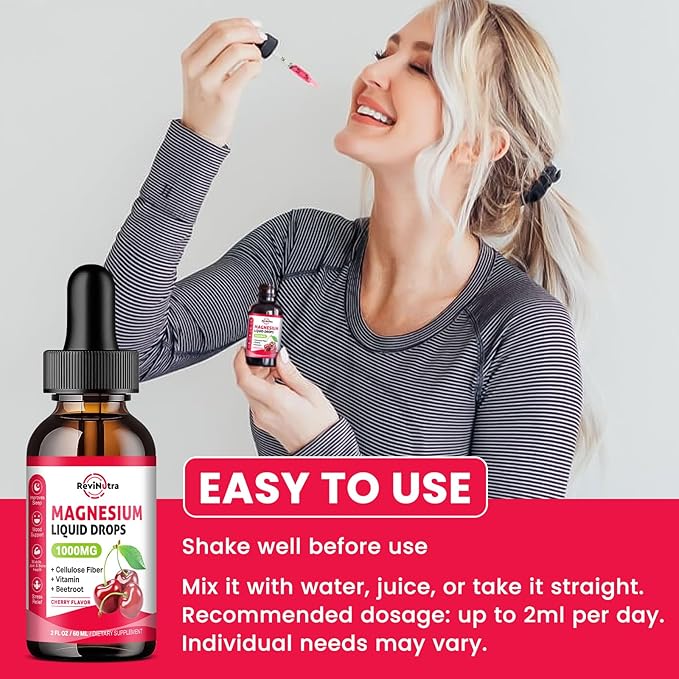 (2 Pack) Magnesium Glycinate Liquid Drop for Sleep Nerve Energy Muscle Sugar-Free Pineapple &amp Cherry Flavor