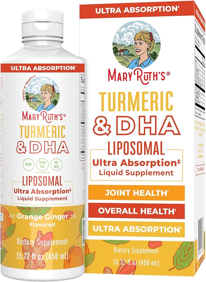 MARYRUTH'S Organics | Liposomal Turmeric &amp DHA | Curcumin | Ginger Root Oil | Algal DHA &amp Vitamin E | Cognitive Function | Mood Support | Joint Health | Liquid Supplement | 15.22 oz