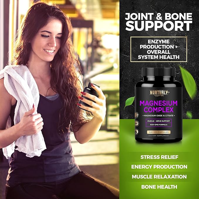 Magnesium Citrate &amp Oxide 500mg Complex Supplement - High Absorption Maximum Strength - Helps Support Bone Density and Strength Muscles Energy and Sleep - 360 Vegan Capsules