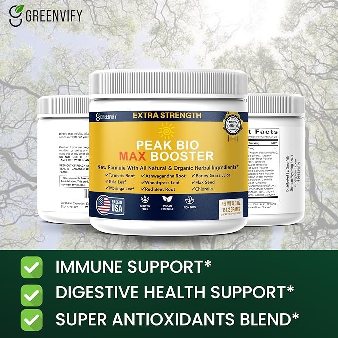 Peak Bio Max Booster Extra Strength Natural Organic Supplement with Turmeric Ashwagandha Moringa 28 Servings 5.3 oz Powder (5)