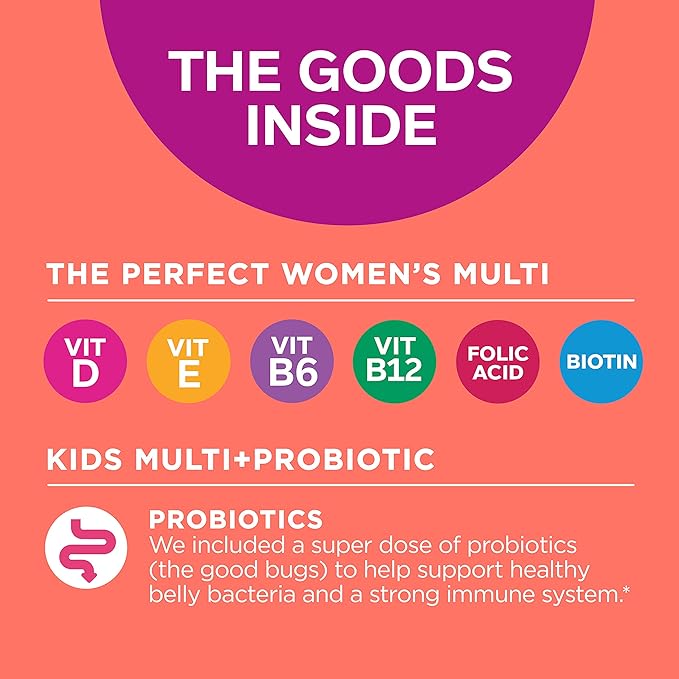 OLLY The Perfect Women's Multi and Kid's Multi +Probiotic Family Pack Gummies 2 Count Chewable Supplement