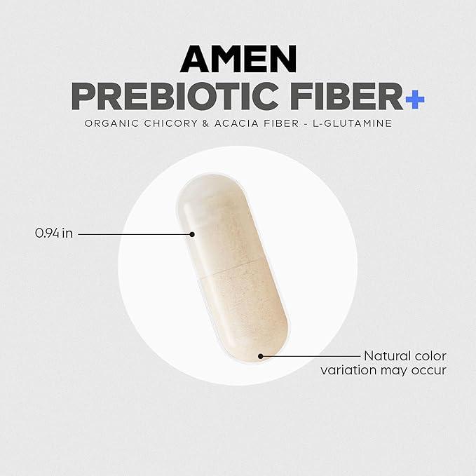 Amen Prebiotic Fiber Supplement - Organic Acacia &amp Chicory Inulin Fiber L-Glutamine - Digestive Support - Vegan Non-GMO - 60 Capsules