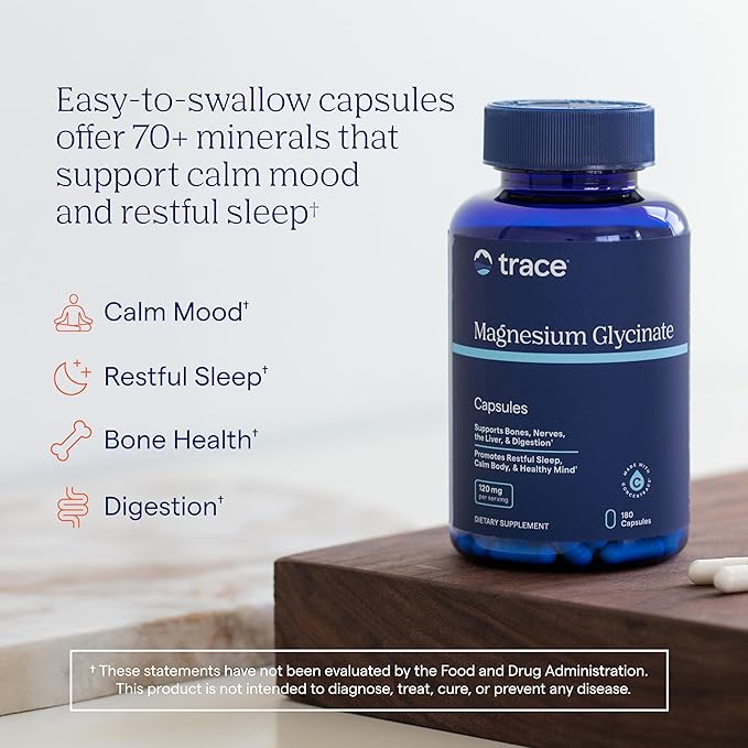 Trace Minerals Magnesium Glycinate - Gentle Magnesium Glycinate Supplement for Healthy Sleep &amp Relaxation Support - Healthy Mind &amp Energy - Vegan - Gluten-Free - 180 Count (180 Servings)