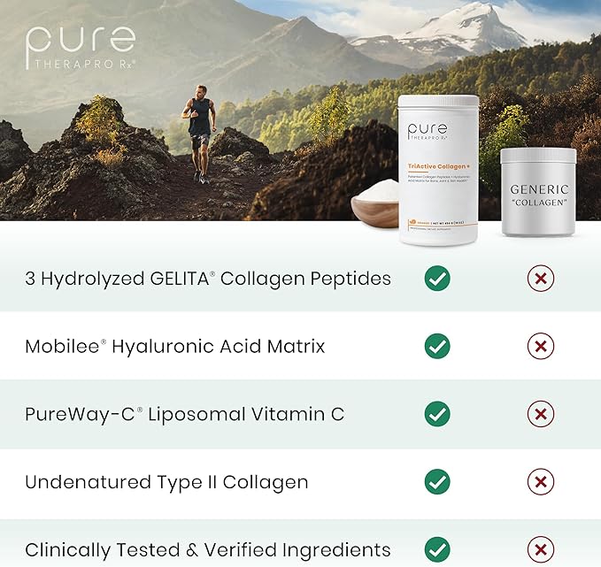 Pure Therapro Rx TriActive Collagen+ Orange Collagen Powder for Hair Skin Nails Bones &amp Joints Hydrolyzed Collagen Powder w/Patented Peptides - Multi Collagen Protein Powder 30 Servings (Ora
